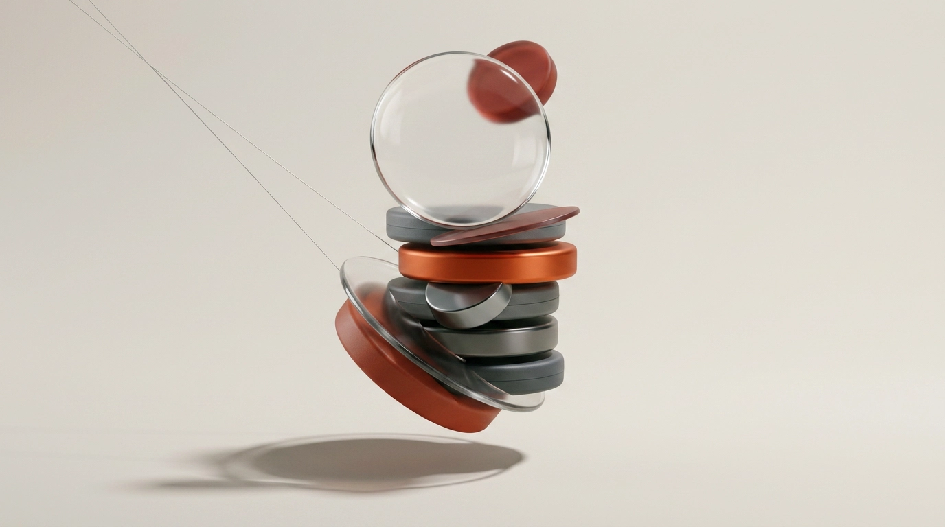 Layered still-life forms in warm matte light