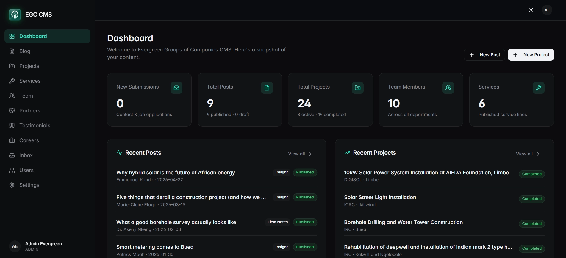 Evergreen Groups of Companies website and CMS