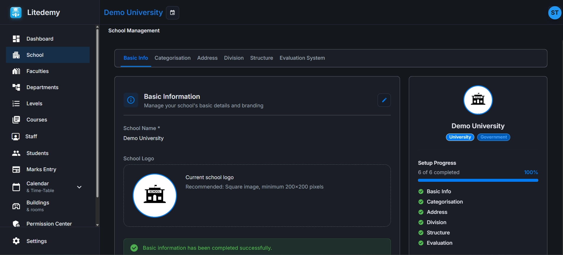 Litedemy school management suite interface