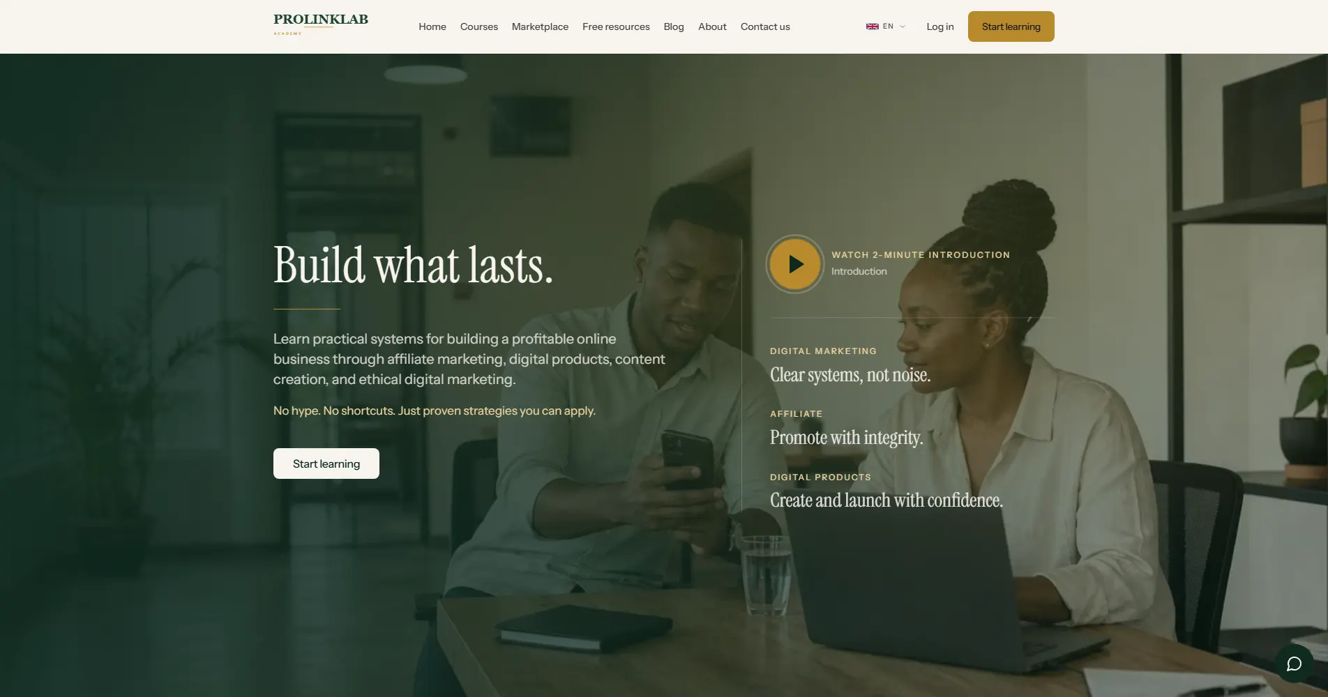 PROLINKLAB Academy website home page